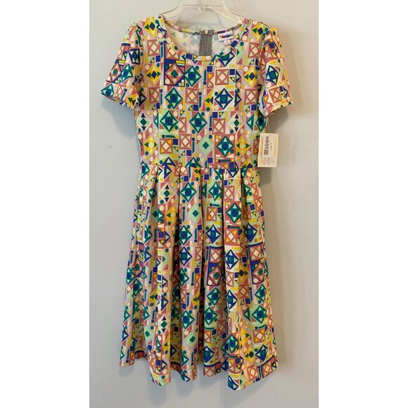 NWT LuLaRoe Amelia Yellow Geometric Print Dress Small - Picture 1 of 12